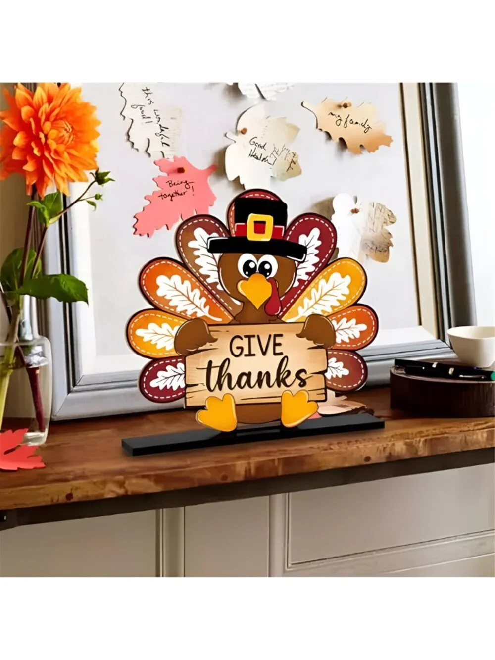 Thanksgiving Decorations Wooden Turkey Table Sign Fall Pumpkin Autumn Table